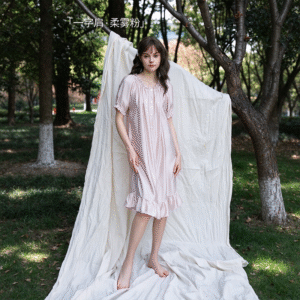 Tencel Ruffle Neck Short Sleeve Sleep Dress